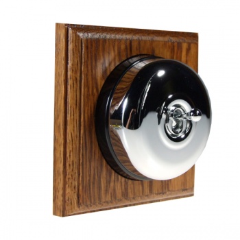 1 Gang 2 Way Medium Oak, Polished Chrome Dome Period Switch